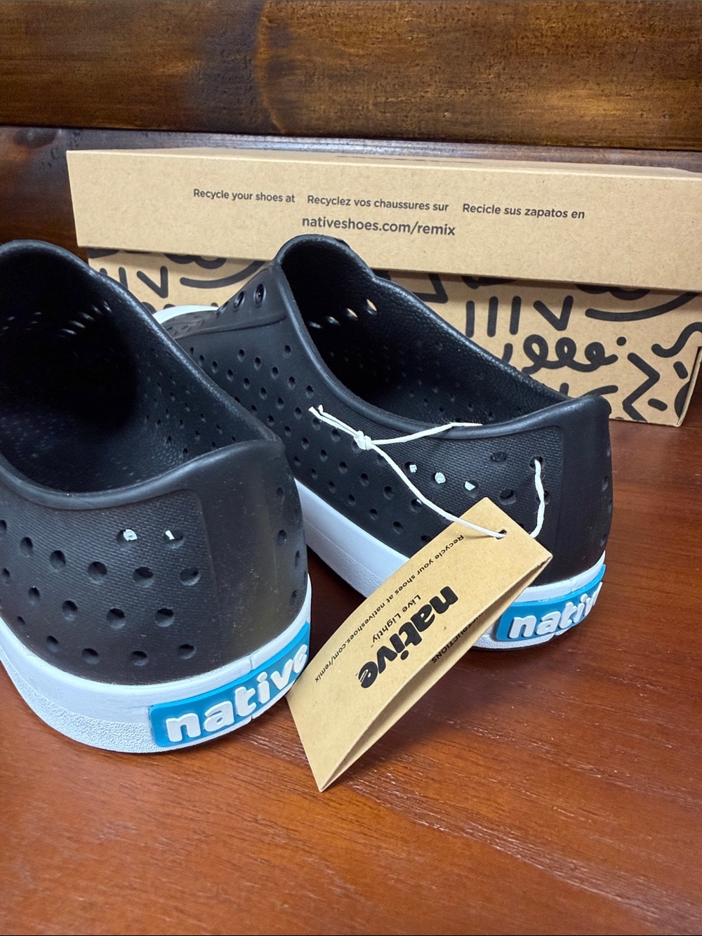 Kids Native Slip-On Perforated Sneakers in Black and White - Picture 4 of 5